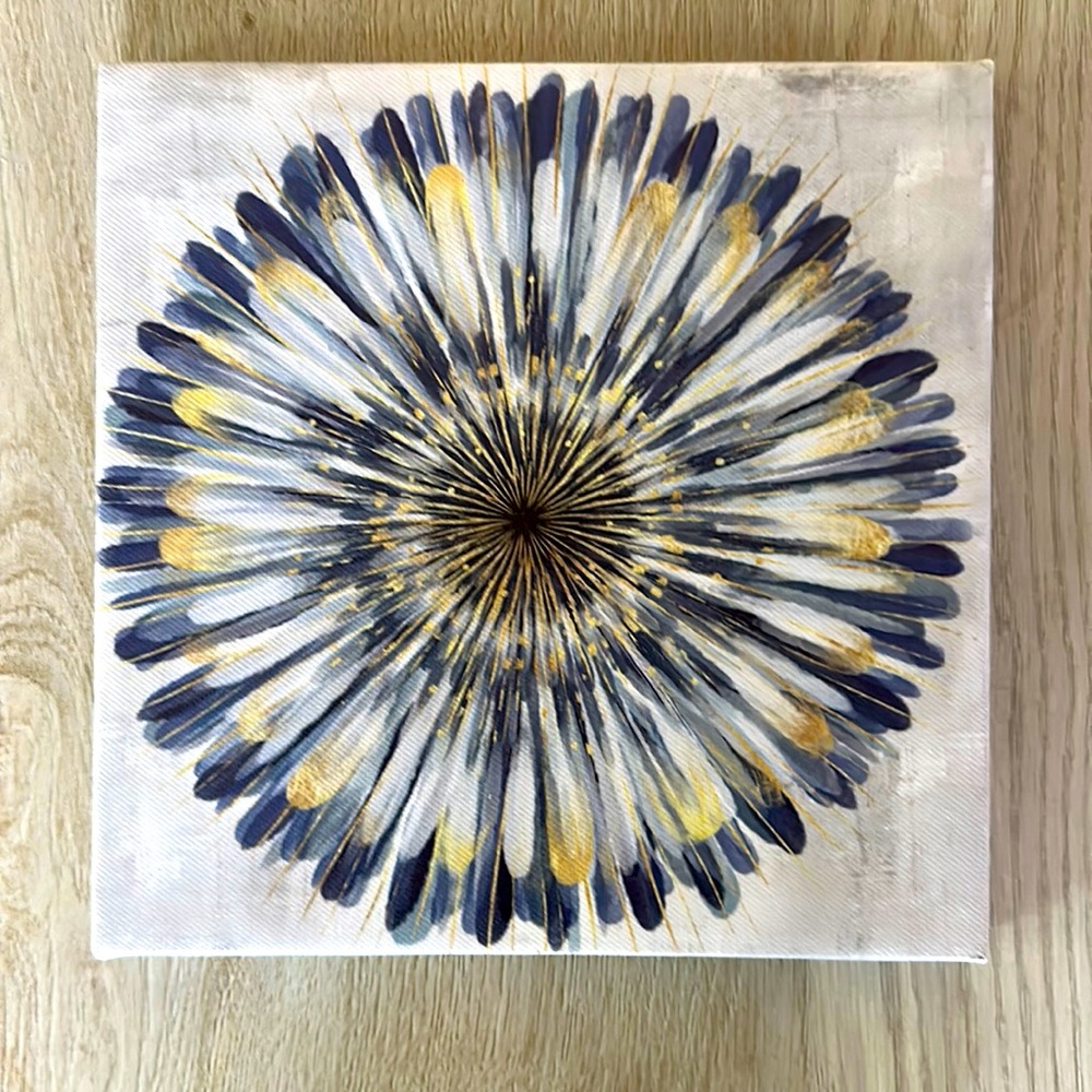 Blooming Flower Wall Decor - Gray, Blue, Gold Ready to Hang
